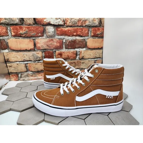Vans Men Skate Sk8-Hi Golden Brown Wheat White BMX Popcush Canvas shoes Sz 13