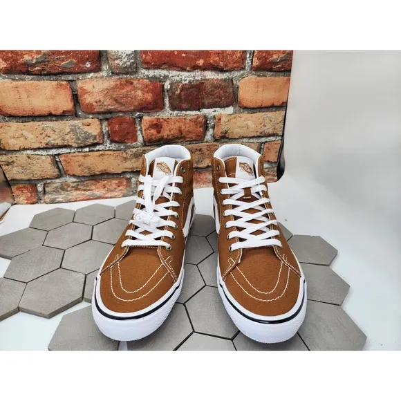 Vans Men Skate Sk8-Hi Golden Brown Wheat White BMX Popcush Canvas shoes Sz 13