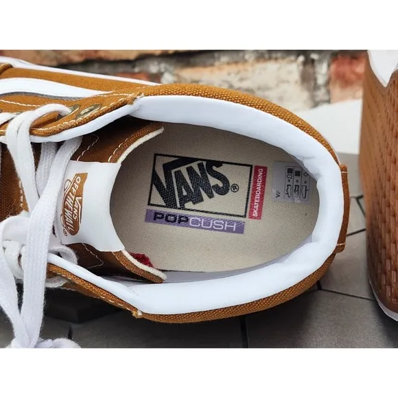 Vans Men Skate Sk8-Hi Golden Brown Wheat White BMX Popcush Canvas shoes Sz 13