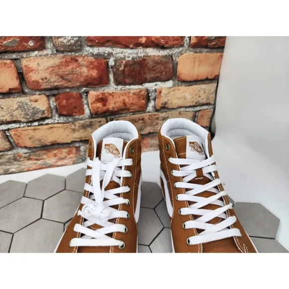 Vans Men Skate Sk8-Hi Golden Brown Wheat White BMX Popcush Canvas shoes Sz 13