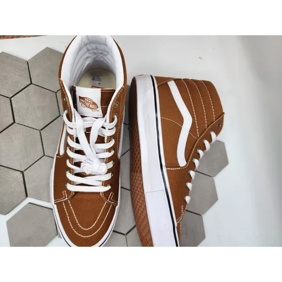 Vans Men Skate Sk8-Hi Golden Brown Wheat White BMX Popcush Canvas shoes Sz 13