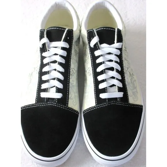 Vans Men's Old Skool Raven Skull Black True White Canvas Suede Shoes Sizes NIB