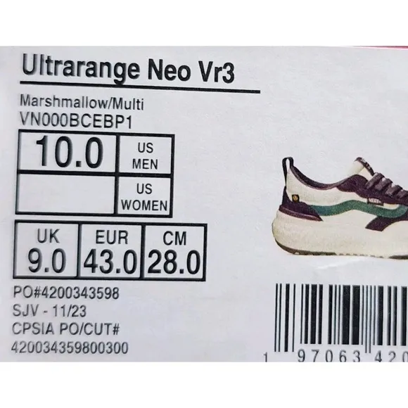 Vans Men's UltraRange Neo Vr3 Skate Trail Shoes Marshmallow Purple Teal Size 10