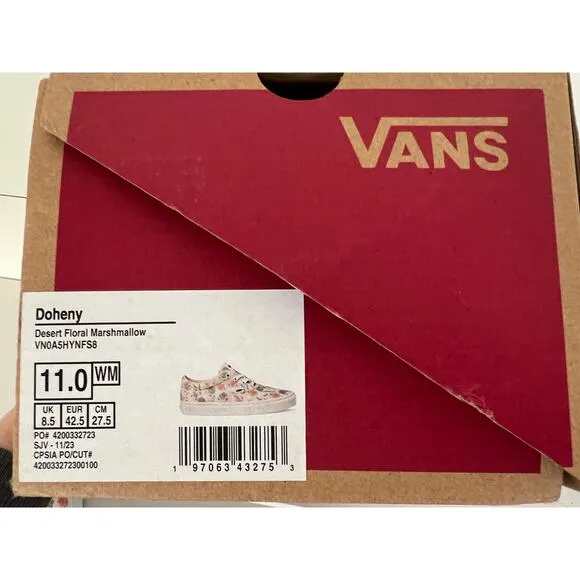 Vans NIB Women’s Doheny Desert Floral Marshmallow Canvas Skate Shoe size 11