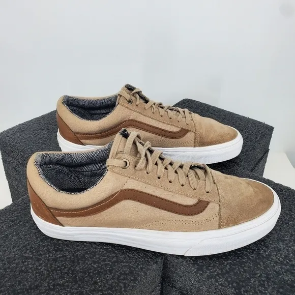 Vans Off The Wall Shoes Low Top Canvas Khaki Tan Brown Men 8 Women 9.5 Sneakers