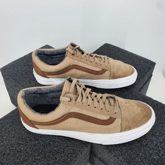 Vans Off The Wall Shoes Low Top Canvas Khaki Tan Brown Men 8 Women 9.5 Sneakers