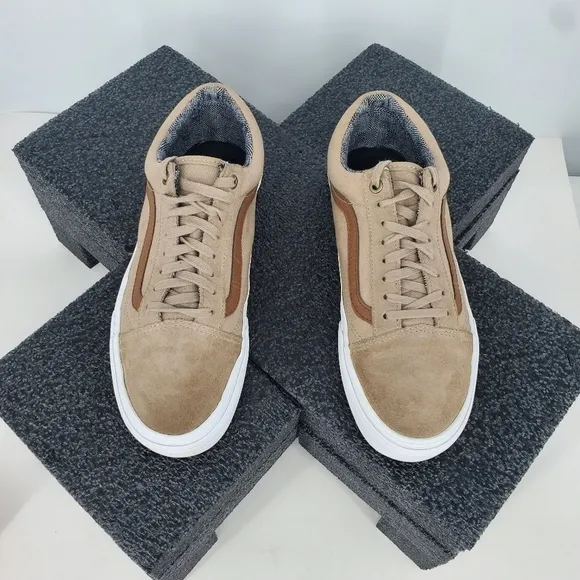 Vans Off The Wall Shoes Low Top Canvas Khaki Tan Brown Men 8 Women 9.5 Sneakers