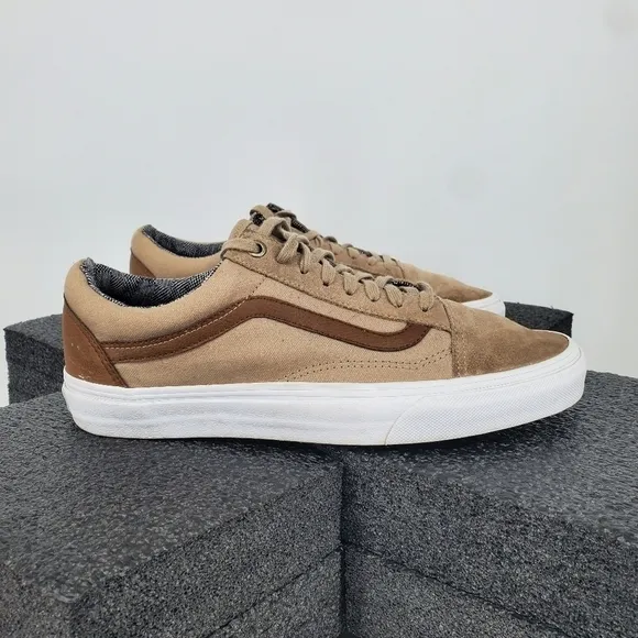 Vans Off The Wall Shoes Low Top Canvas Khaki Tan Brown Men 8 Women 9.5 Sneakers
