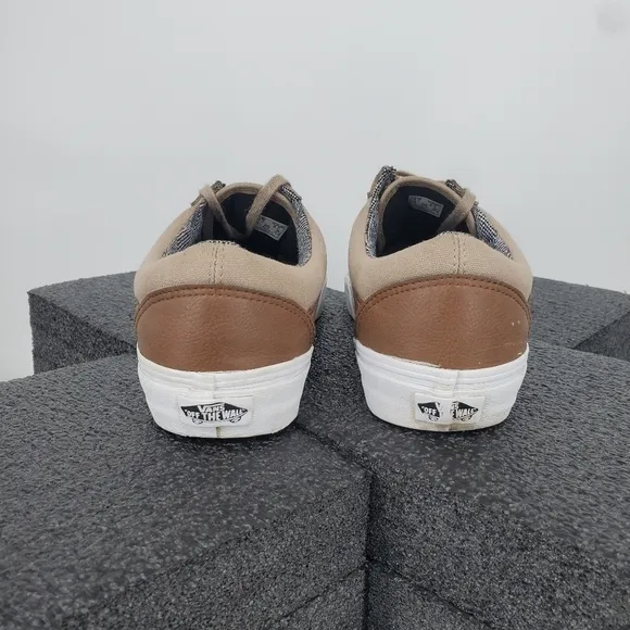 Vans Off The Wall Shoes Low Top Canvas Khaki Tan Brown Men 8 Women 9.5 Sneakers