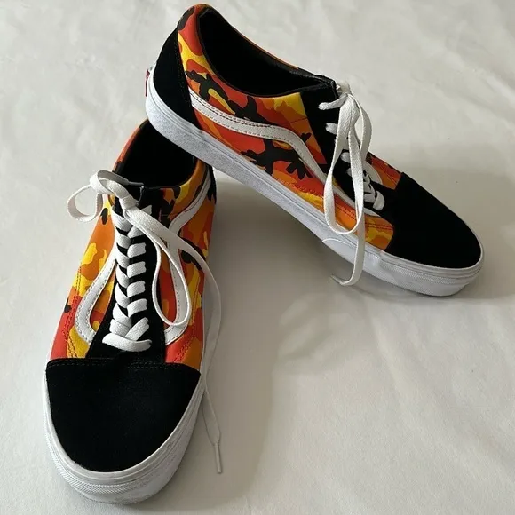 Vans Old Skool Camo Shoes Sneakers Orange Yellow Size 12