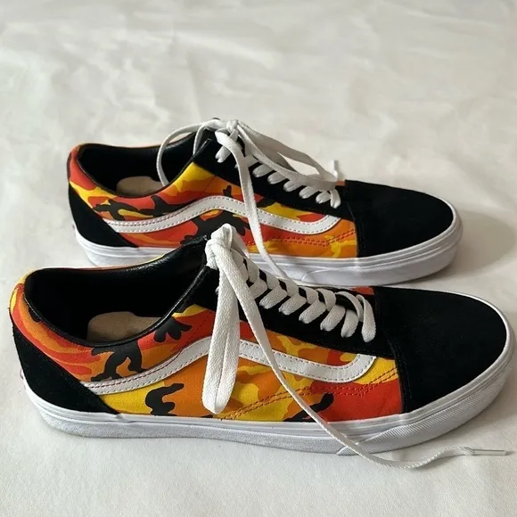 Vans Old Skool Camo Shoes Sneakers Orange Yellow Size 12