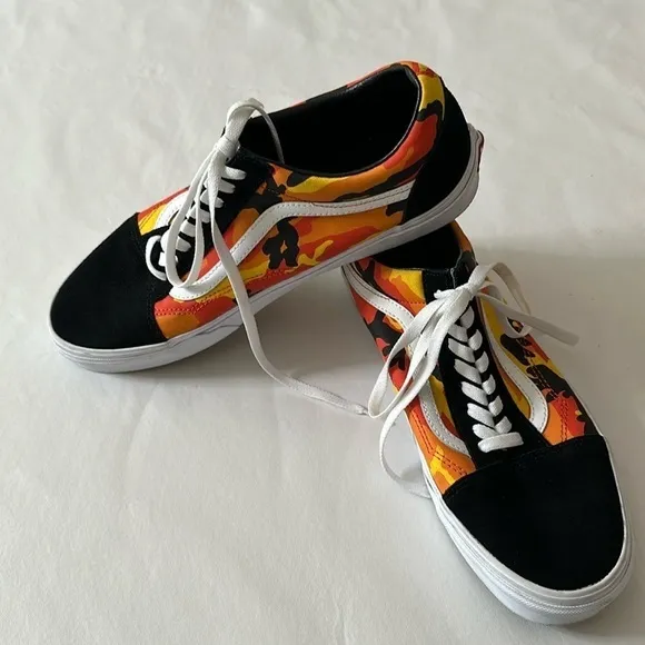 Vans Old Skool Camo Shoes Sneakers Orange Yellow Size 12