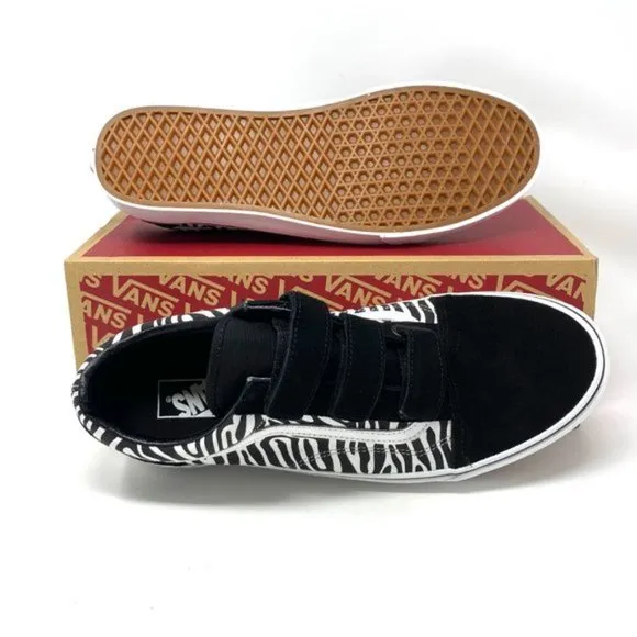 VANS Old Skool V Zebra Black Suede Canvas Sneakers Shoes Womens Size VN0A3D296DB
