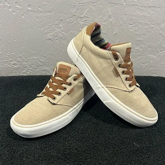 🔥 VANS Ortholite Deluxe Comfort Canvas Lace Up Sneakers Tan/Brown Mens 10.5 -EU