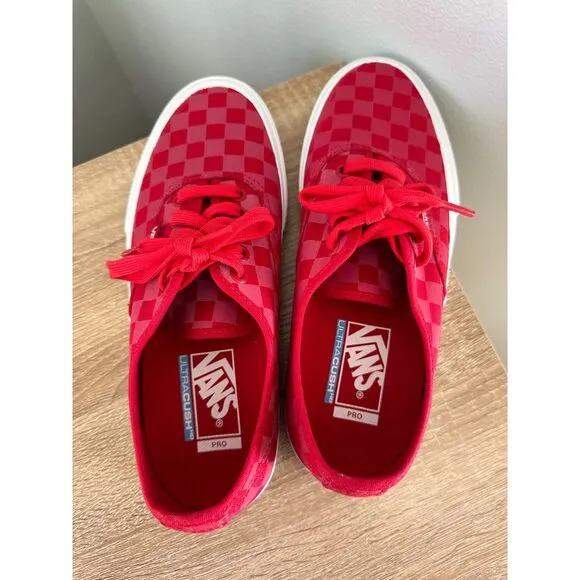 VANS Reflective Checkerboard Red Ultracush Canvas Authentic Shoes Mens size 7