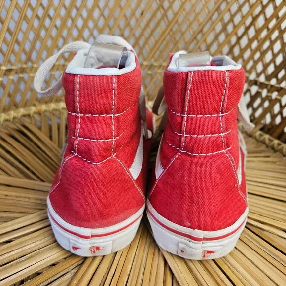Vans Sk8-Hi Canvas Leather High Top Sneakers Men's 8.5 Red White