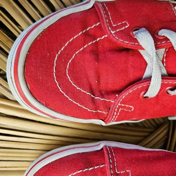 Vans Sk8-Hi Canvas Leather High Top Sneakers Men's 8.5 Red White