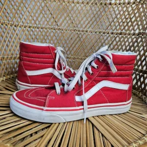 Vans Sk8-Hi Canvas Leather High Top Sneakers Men's 8.5 Red White