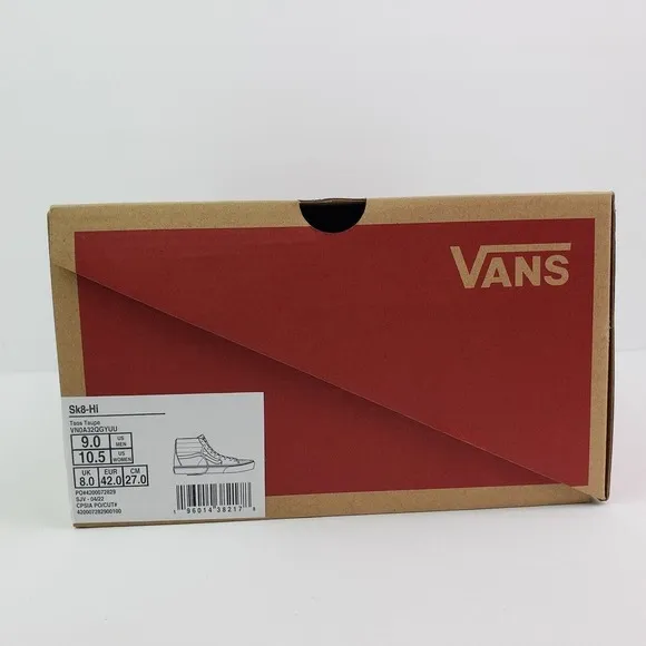 Vans Sk8 Hi Mens Sz 9 Womens Sz 10.5 Taos Taupe Canvas Suede Skate Sneaker Shoes
