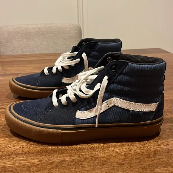 VANS SK8-HI PRO SHOES (RAINY DAY) NAVY / GUM Size 10
