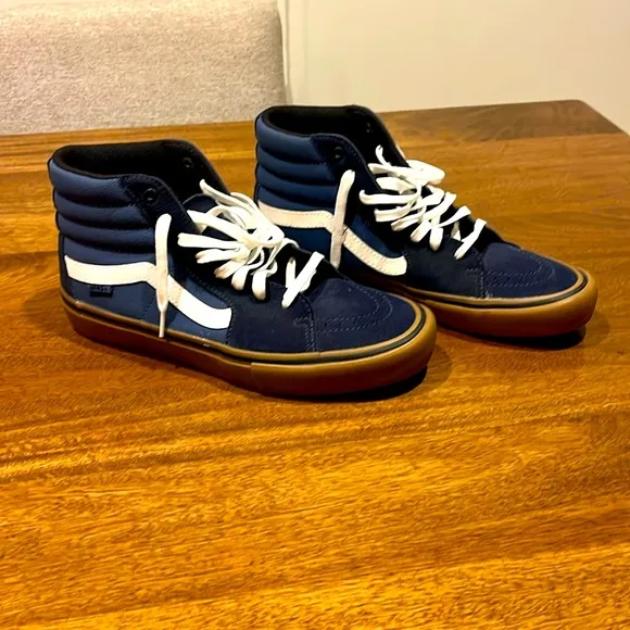 VANS SK8-HI PRO SHOES (RAINY DAY) NAVY / GUM Size 10