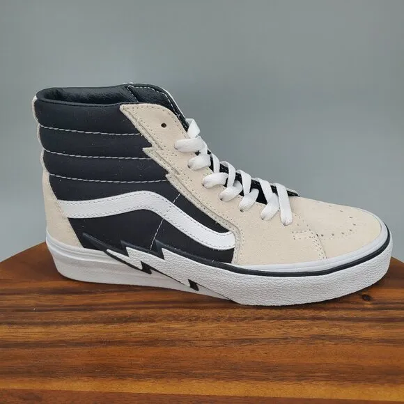 Vans Sk8 Hi Shoes Women's 8 Antique White Black Bolt Suede Lace Up Sneakers