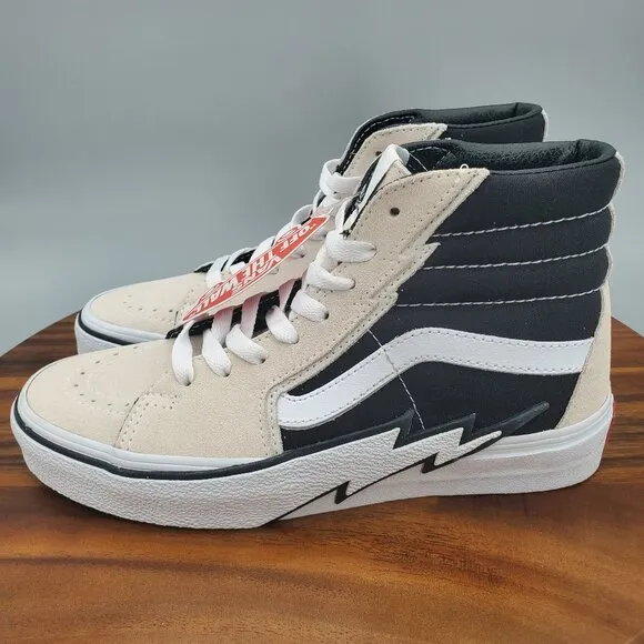 Vans Sk8 Hi Shoes Women's 8 Antique White Black Bolt Suede Lace Up Sneakers