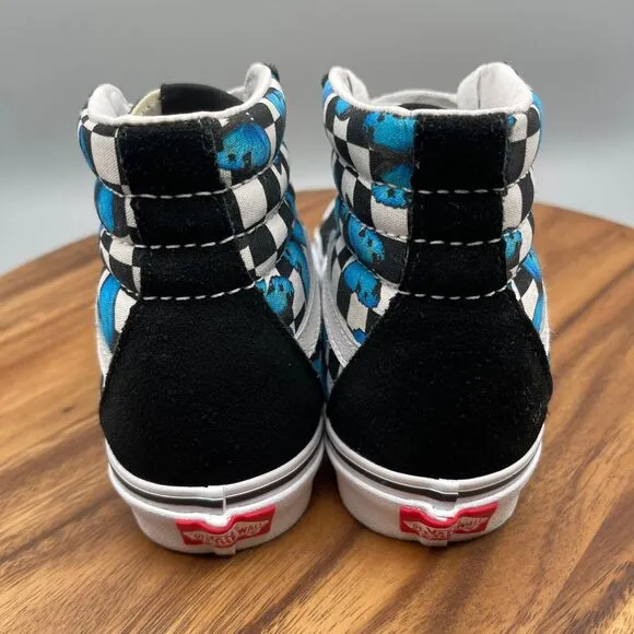 VANS SK8-HI Shoes Womens Size 8 Blue Butterflies Checkered Suede Canvas Sneakers