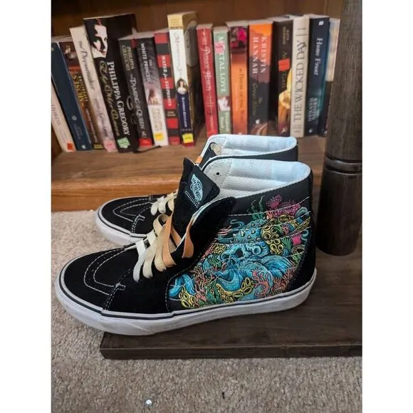 Vans Sk8-Hi Underwater Men’s 9 Coral Reef Black White Skate Shoes Suede &amp; Canvas