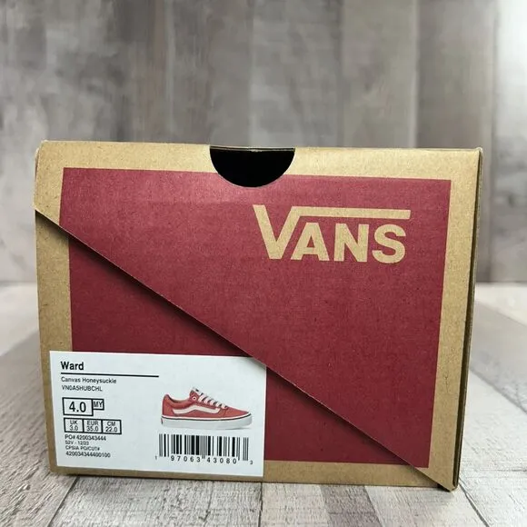 Vans Ward Lo Kids Girls' Size 4 Skate Shoes Sneaker Canvas Low Honeysuckle Pink