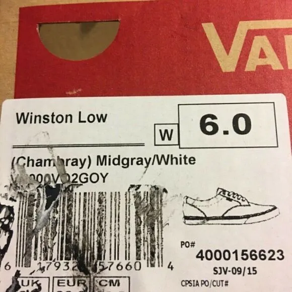 Vans Winston Low Midgray White Sneaker Shoes SZ 6