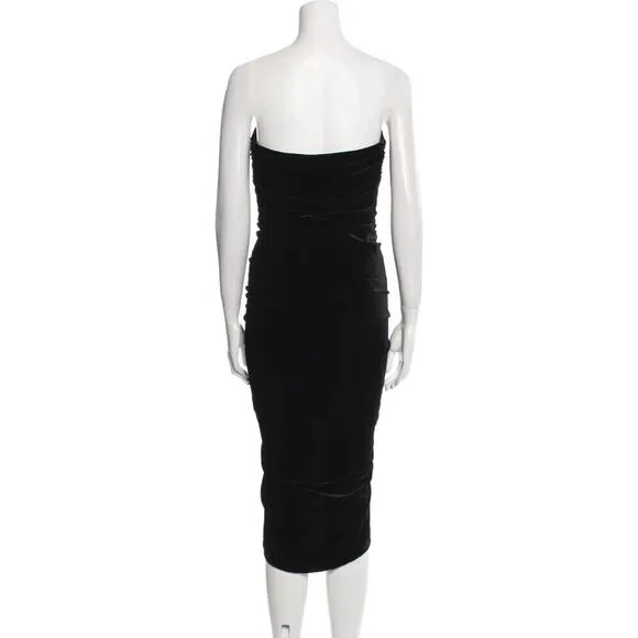 Veronica Beard Palo Strapless Ruched Velvet Button Front Midi Cocktail Dress 0