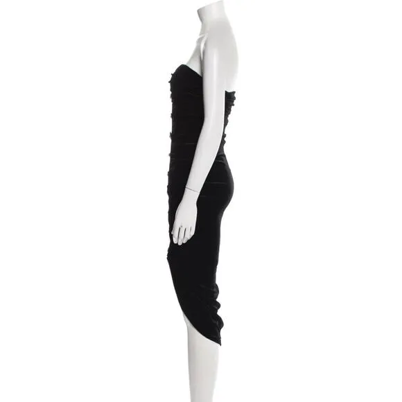 Veronica Beard Palo Strapless Ruched Velvet Button Front Midi Cocktail Dress 0