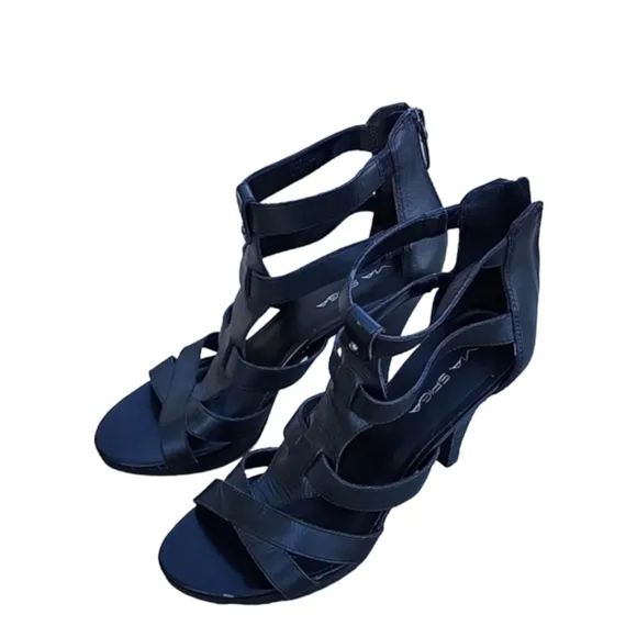 VIA SPIGA Vtg Y2K Caged Gladiator Strappy Heels 40 9 Black Leather Industrial