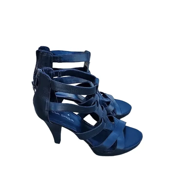 VIA SPIGA Vtg Y2K Caged Gladiator Strappy Heels 40 9 Black Leather Industrial