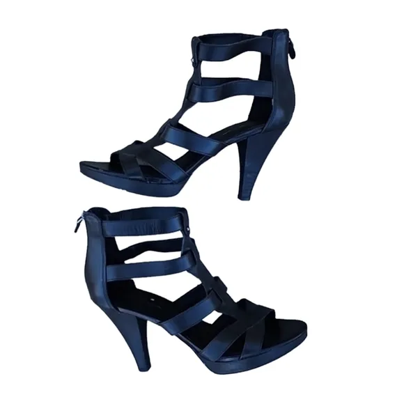 VIA SPIGA Vtg Y2K Caged Gladiator Strappy Heels 40 9 Black Leather Industrial