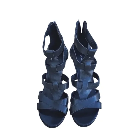 VIA SPIGA Vtg Y2K Caged Gladiator Strappy Heels 40 9 Black Leather Industrial