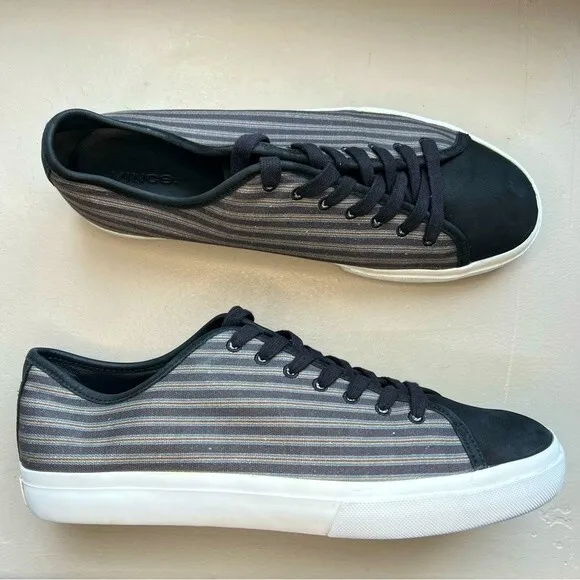 Vince Black &amp; Gray Canvas &amp; Suede Lace Up Sneaker Shoes Athleisure Men’s 11.5