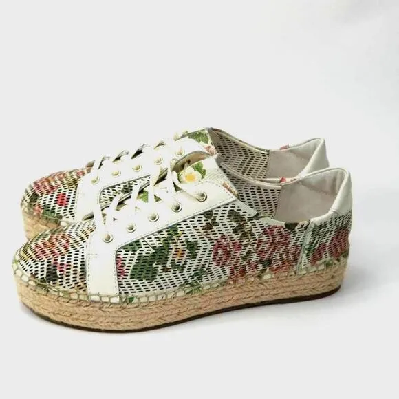 Vince Camuto Joellan Floral Oxford Sneakers Perforation Leather Women Size 8M