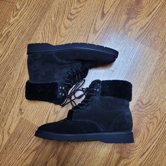 Vince Hayes Shearling Leather Lace Up Ankle Bootie Size 7.5