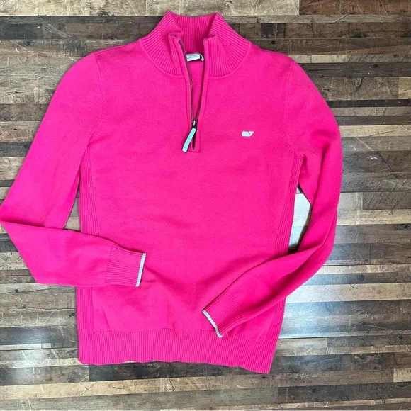 Vineyard Vines Half Zip Cotton Sweater Pink Sz XS