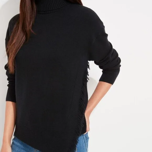 Vineyard Vines Size XXS Black Fringed Side Turtleneck Sweater, Gently Used Cond.