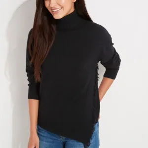 Vineyard Vines Size XXS Black Fringed Side Turtleneck Sweater, Gently Used Cond.