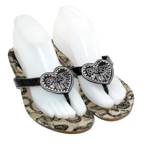 Vintage COACH Poppy Leather Canvas Black White T-Strap Thong Sandals Slides 6.5