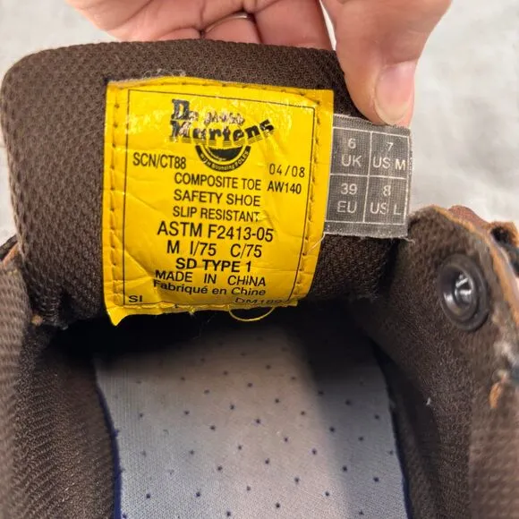 Vintage Dr. Martens Short Boots Brown Leather Lace Up Industrial Composite Toe