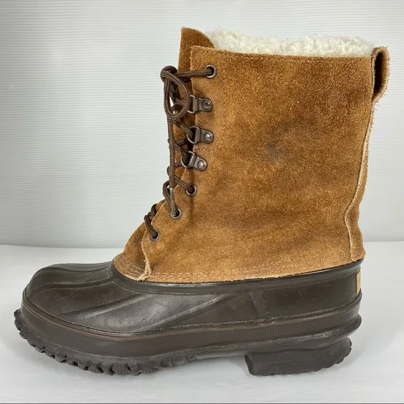 Vintage Eddie Bauer Fiberglass Shank Wool Lined Duck Boots Tan Mens 8 Womens 8.5