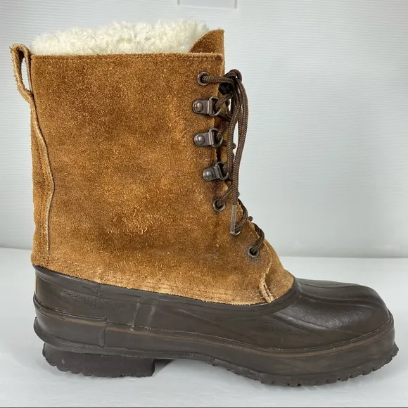 Vintage Eddie Bauer Fiberglass Shank Wool Lined Duck Boots Tan Mens 8 Womens 8.5