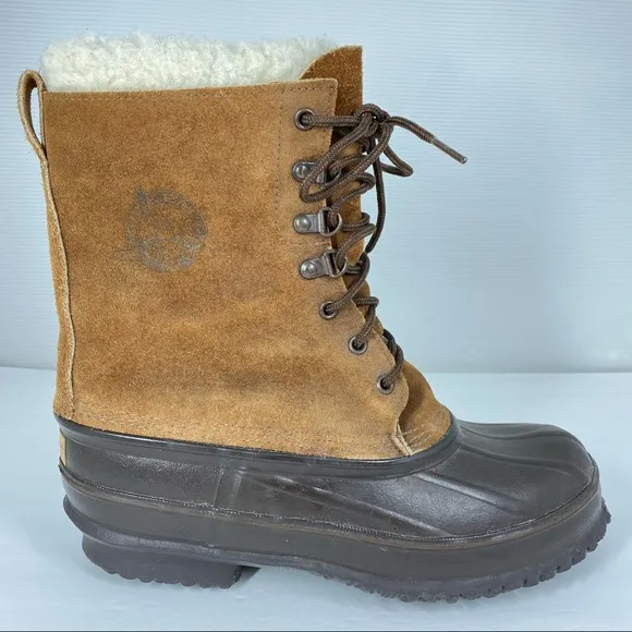 Vintage Eddie Bauer Fiberglass Shank Wool Lined Duck Boots Tan Mens 8 Womens 8.5