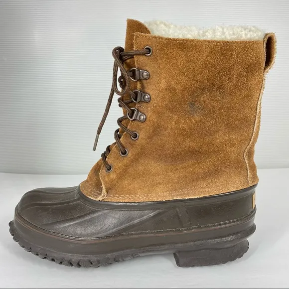 Vintage Eddie Bauer Fiberglass Shank Wool Lined Duck Boots Tan Mens 8 Womens 8.5