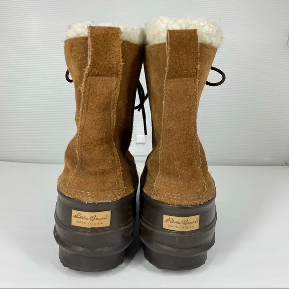 Vintage Eddie Bauer Fiberglass Shank Wool Lined Duck Boots Tan Mens 8 Womens 8.5